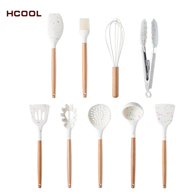 New Product HCOOL Set Of 9 Pcs Ice Cream Style Kitchen Cooking Set Silicone Cooking Utensils Food Grade Level